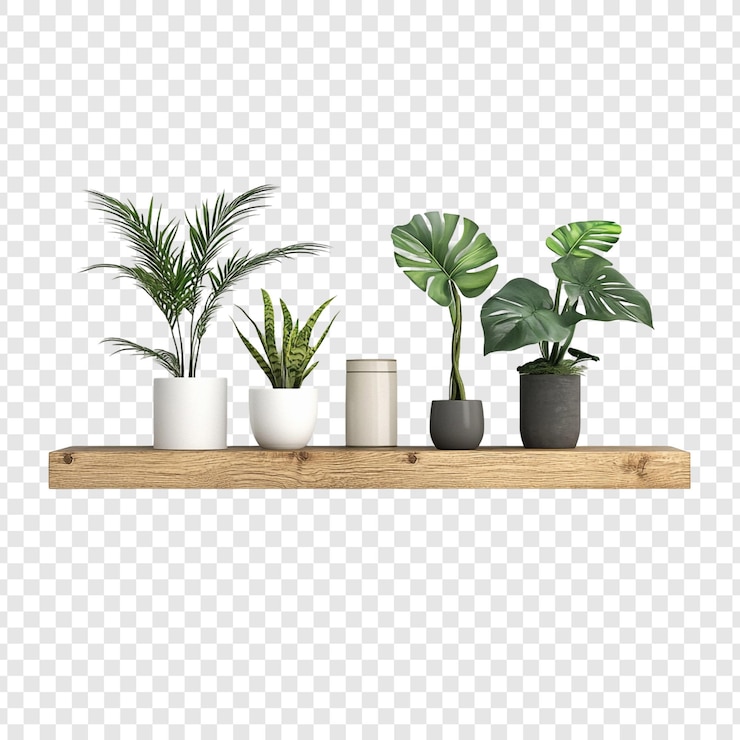 PSD Gratis wooden shelf with potted plants a stylish home decor