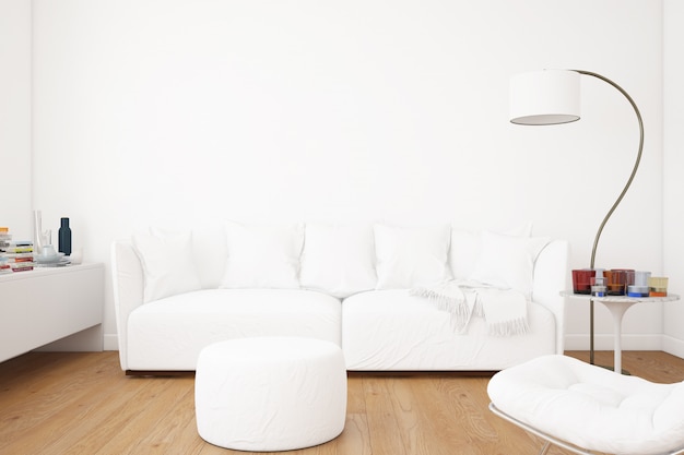 woonkamer met sofa mockup en decoratie-elementen