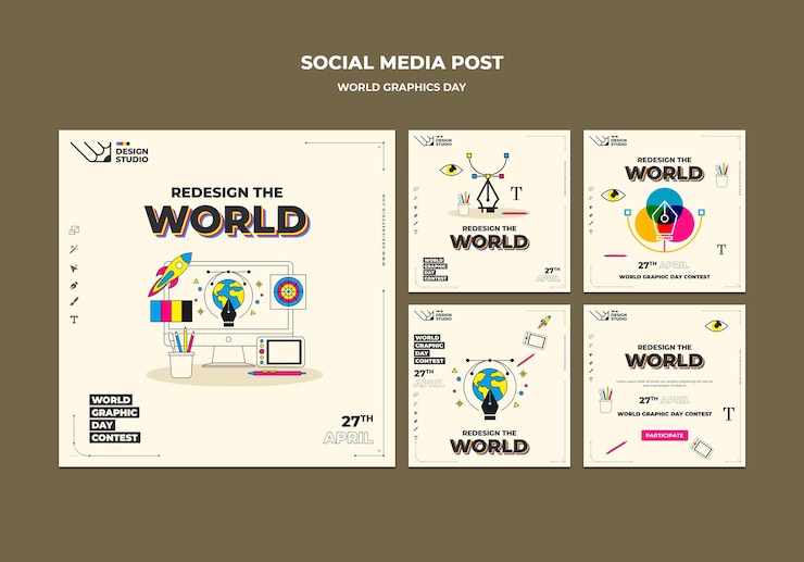 Gratis PSD world graphics day social media posts-pakket
