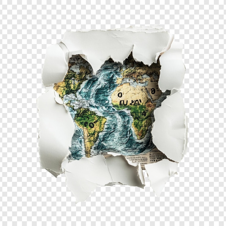PSD Gratis world map unveiled a torn paper reveals our planets beauty