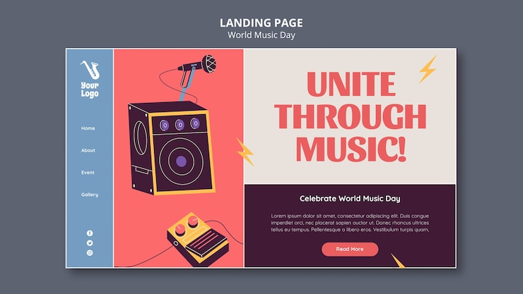 PSD Gratis world music day landing page template