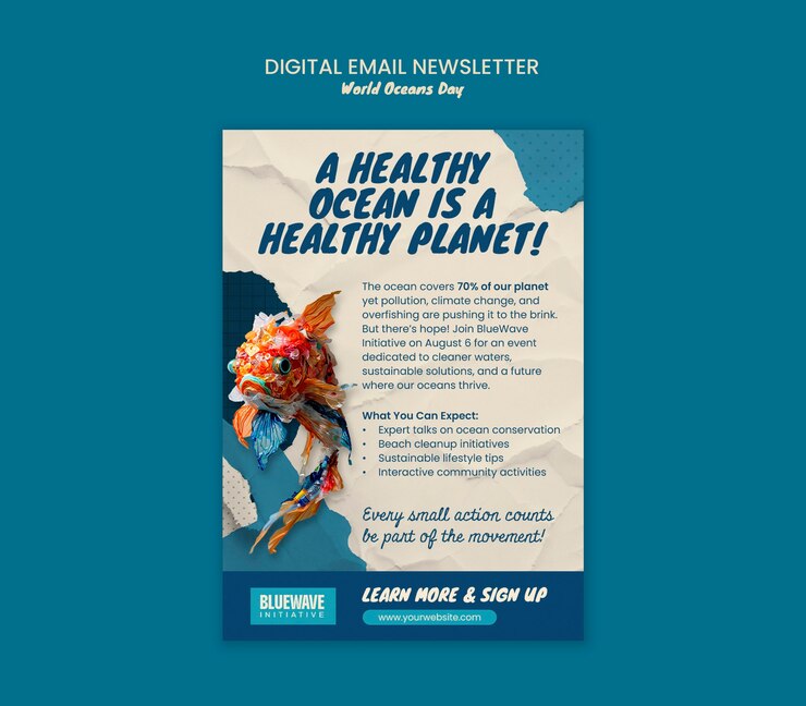 PSD Gratis world oceans day email template design
