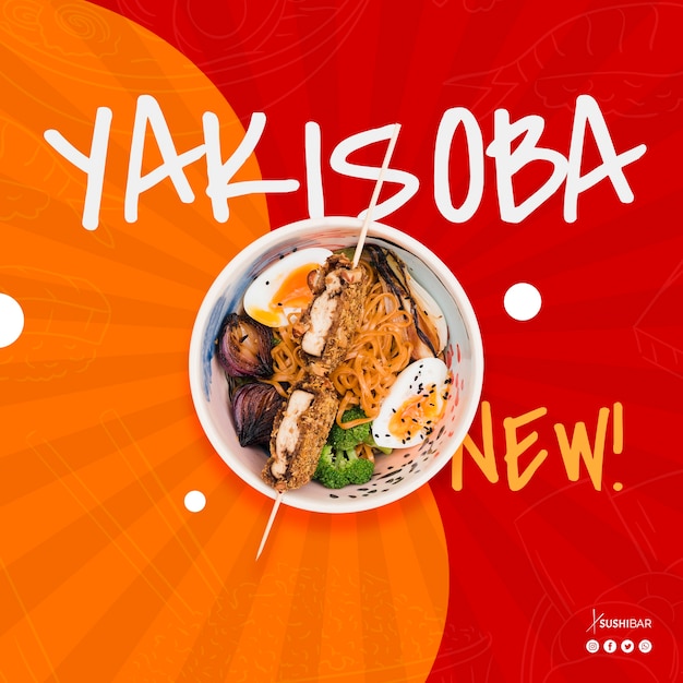 PSD gratuito yakisoba nueva receta para restaurante de comida japonesa, oriental o asiática