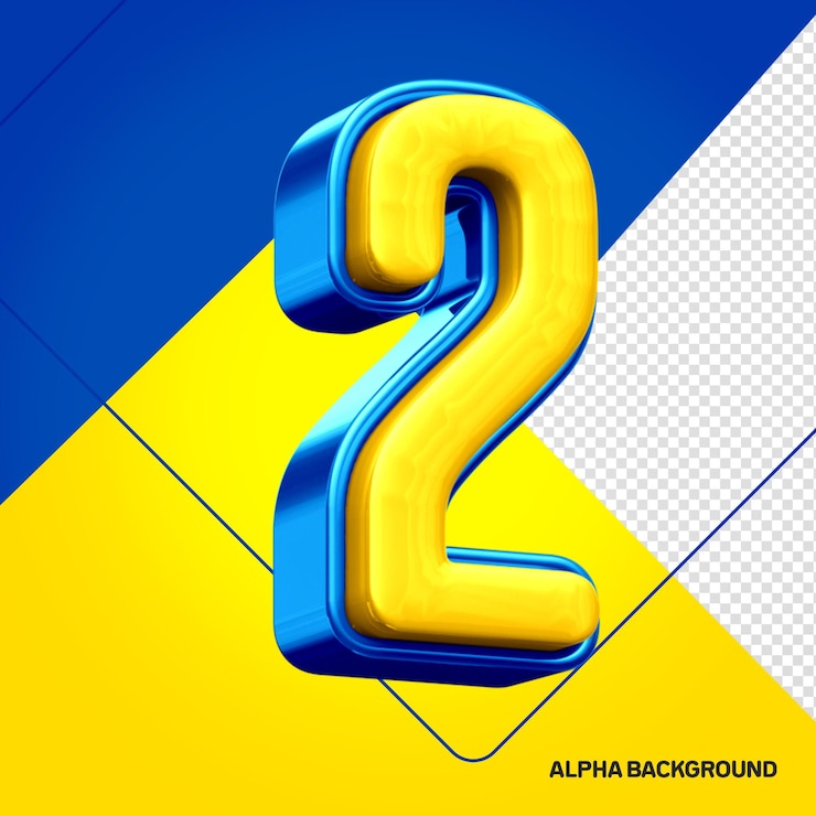 PSD Gratis yellow alphabet with number 2 3d blue