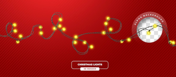 PSD Gratis yellow mini christmas lights vertical garland with green wire 3d render