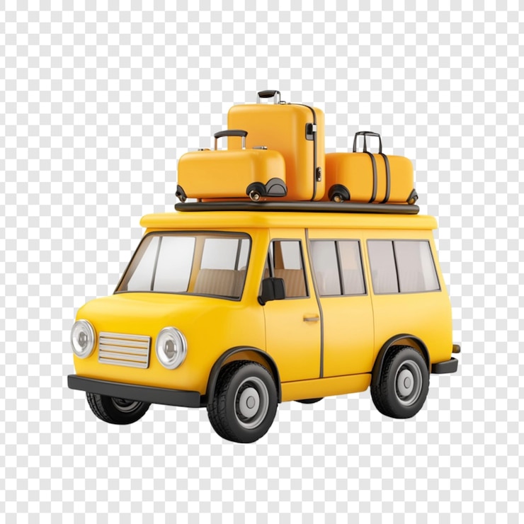 PSD Gratis yellow van ready for a road trip luggage on top