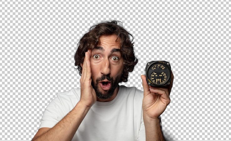 PSD Gratis young adult bearded man with a fuel meter