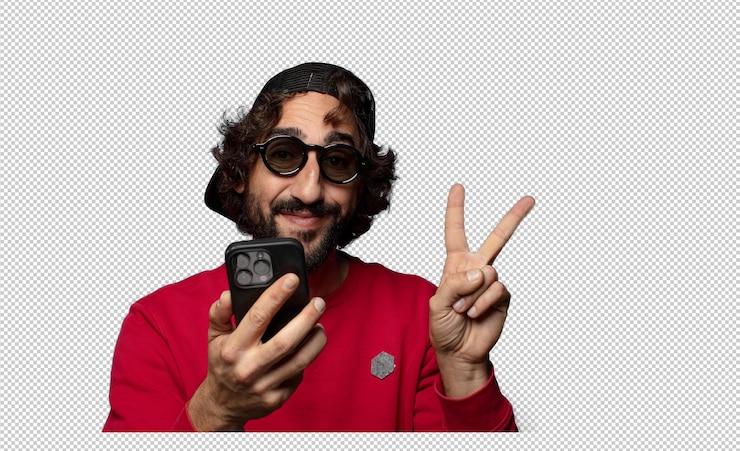 PSD Gratis young adult bearded man with a smart phone