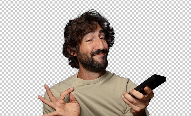 PSD Gratis young adult bearded man with a tv remote control