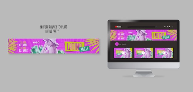 Gratis PSD youtube banner sjabloon voor tropisch latino thema feest