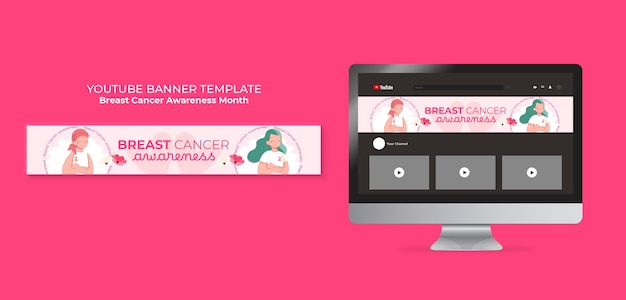 Gratis PSD youtube-banner voor voorlichtingsmaand over borstkanker