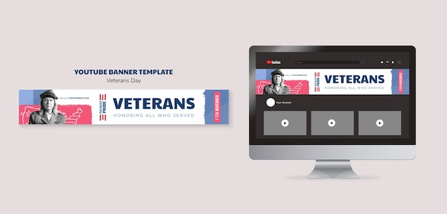 Gratis PSD youtube-bannersjabloon voor de viering van de amerikaanse veteranendag