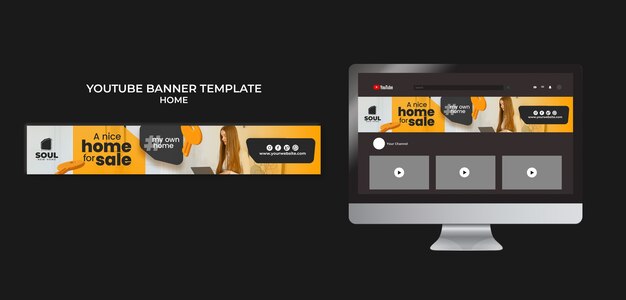 YouTube-bannersjabloon voor onroerend goed nieuw huis