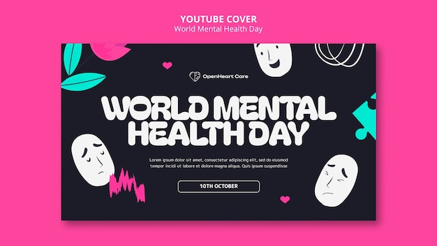 Gratis PSD youtube-cover van de werelddag van de geestelijke gezondheid