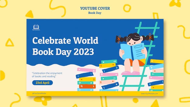 Gratis PSD youtube-cover voor de viering van de wereldboekendag