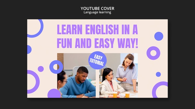 Youtube-cover voor het leren van talen met plat ontwerp