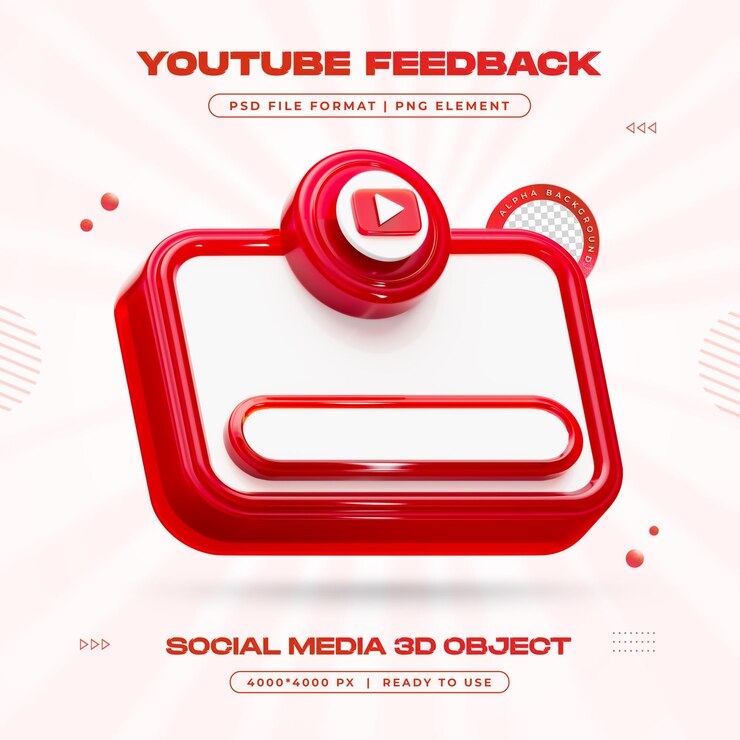 Gratis PSD youtube feedback button geïsoleerde sociale media 3d-rendering