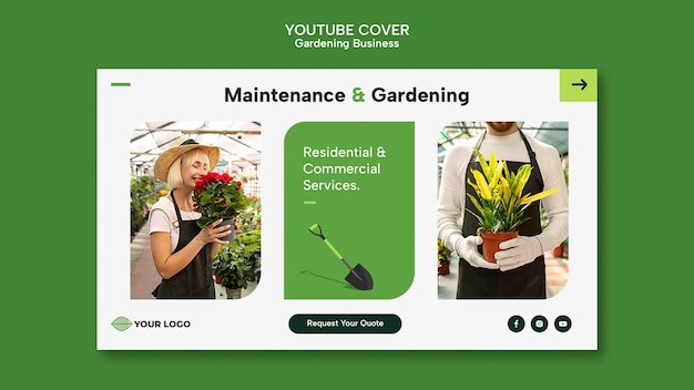 Youtube-miniatuursjabloon voor plat ontwerp tuinieren