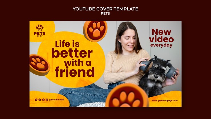 Gratis PSD youtube-omslag voor gradiëntverzorging voor huisdieren