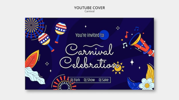 Gratis PSD youtube-omslagsjabloon voor carnavalsfeest