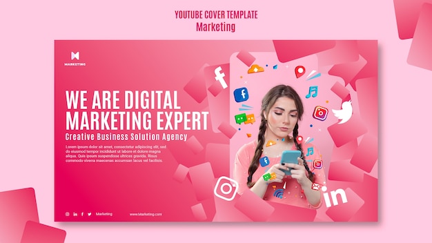 Gratis PSD youtube-omslagsjabloon voor marketingstrategie