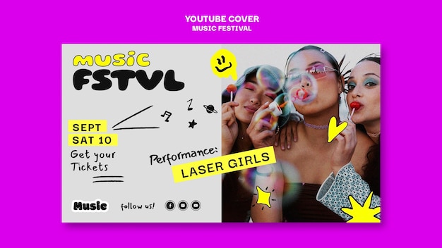 Gratis PSD youtube-omslagsjabloon voor muziekfestival