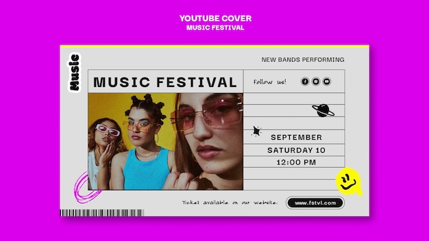 Gratis PSD youtube-omslagsjabloon voor muziekfestival