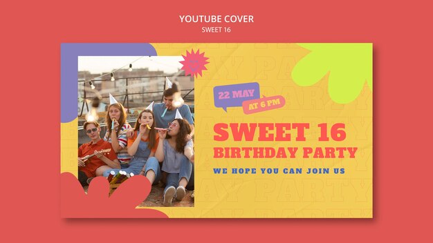 Youtube-omslagsjabloon voor sweet 16-viering