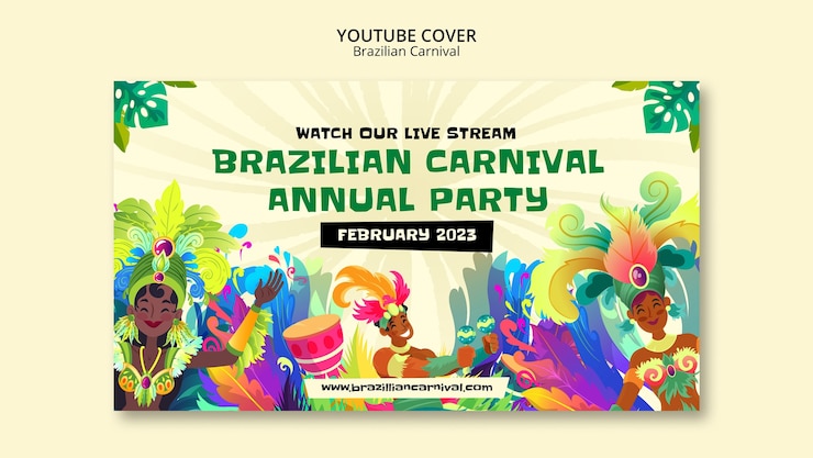 Gratis PSD youtube-voorbladsjabloon voor braziliaans carnaval