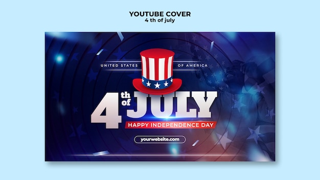 Gratis PSD youtube-voorbladsjabloon voor de viering van 4 juli