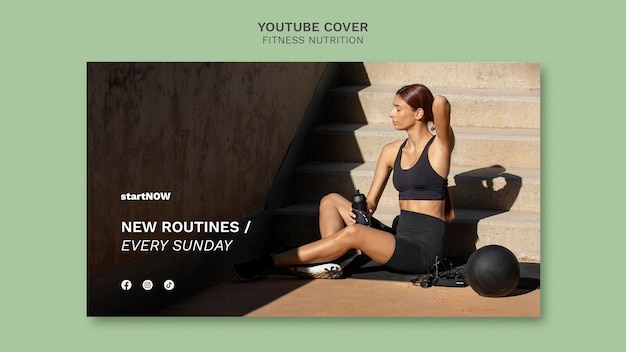 Gratis PSD youtube voorbladsjabloon voor fitness en voeding