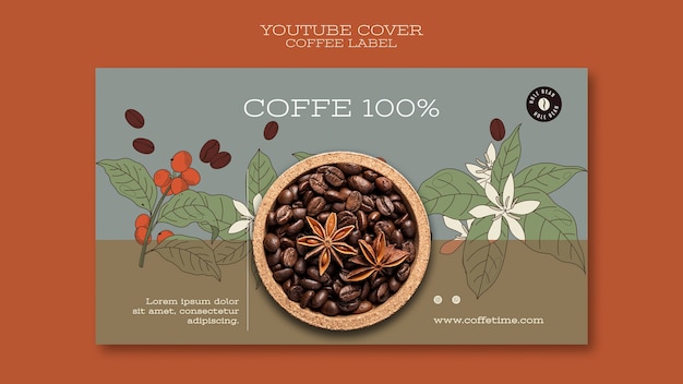 Gratis PSD youtube-voorbladsjabloon voor koffielabel