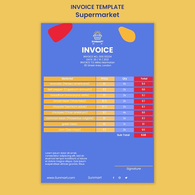 Gratis PSD zakelijke factuursjabloon voor supermarkten