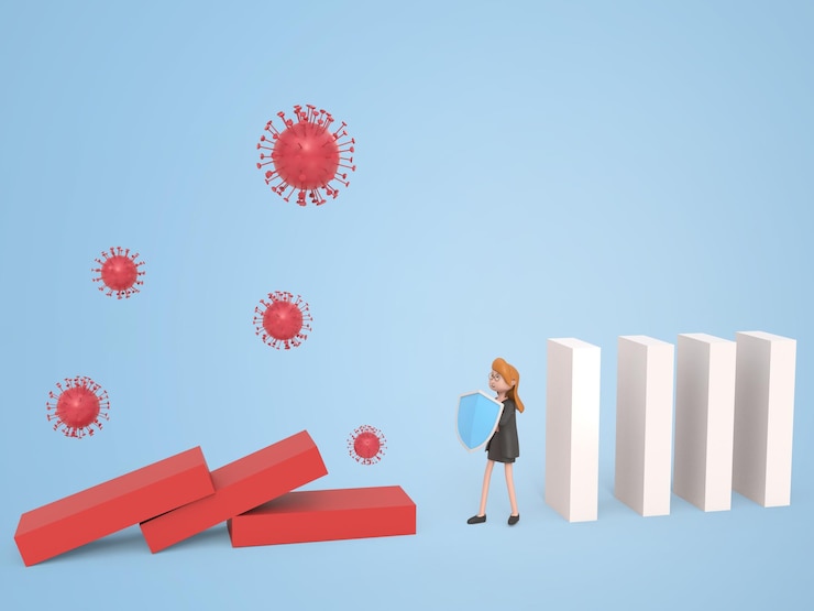 Gratis PSD zakenvrouw beschermd tegen virussen door immuniteitsschild geïsoleerde achtergrond
