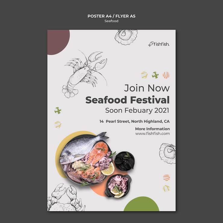 Gratis PSD zeevruchten restaurant poster sjabloon