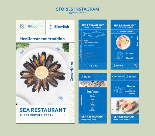 Gratis PSD zeevruchtenrestaurant instagram verhalencollectie