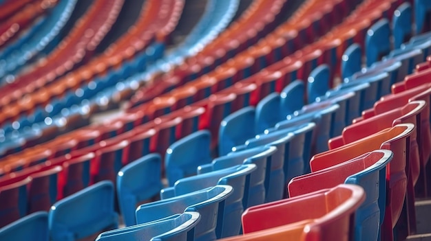 Zitplaatsen van de tribune op de lege buitenarena van het sportstadion generatieve ai