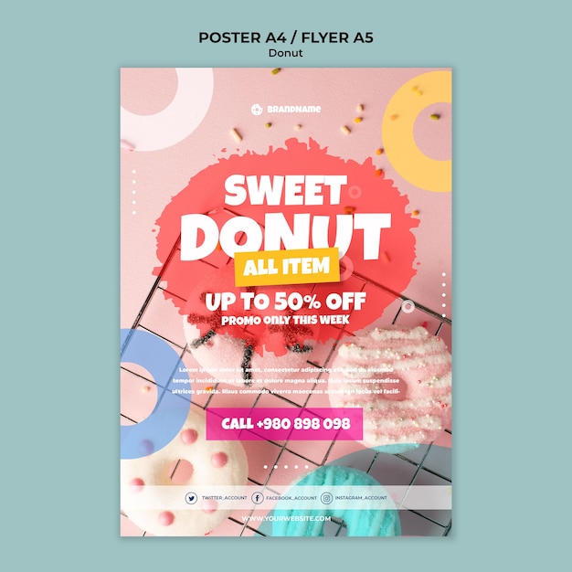 Zoete donut aanbieding poster sjabloon