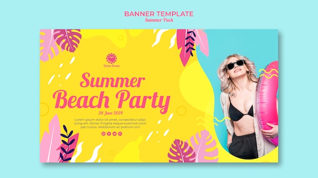 Gratis PSD zomer beach party horizontale sjabloon voor spandoek