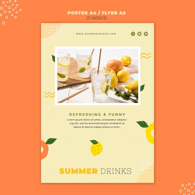 Gratis PSD zomer dranken afdruksjabloon