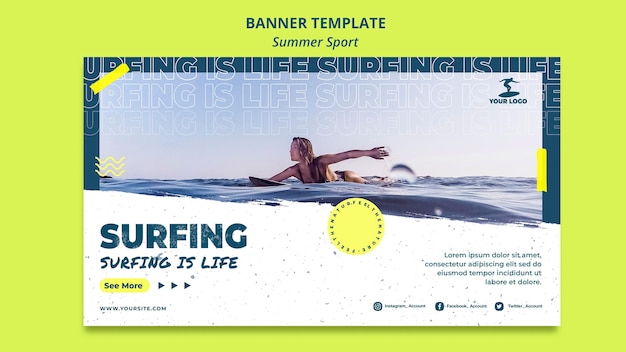 Gratis PSD zomer surfen banner sjabloon concept