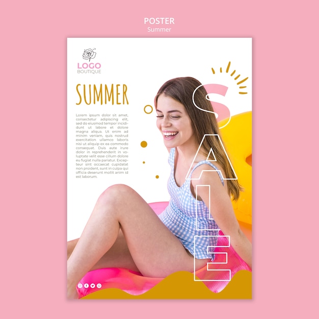 Gratis PSD zomer verkoop poster sjabloon met foto van meisje