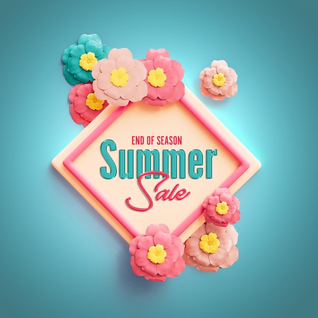 Zomer verkoop social media post banner sjabloon met bloemen frame