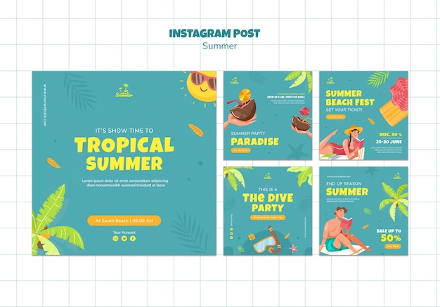 Gratis PSD zomerfeest instagram-berichten