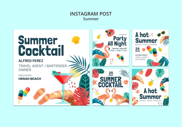 Gratis PSD zomerfeest instagram-berichten