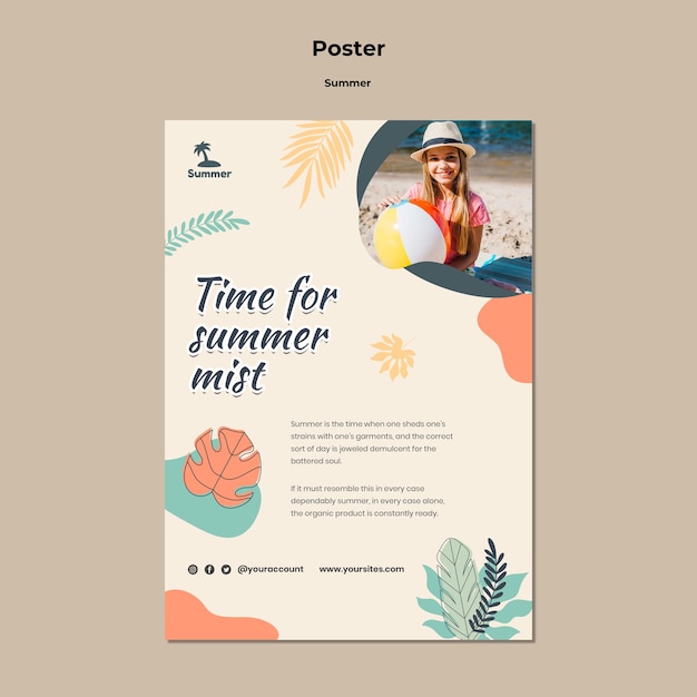 Gratis PSD zomerpostersjabloon met kleurrijke bladeren