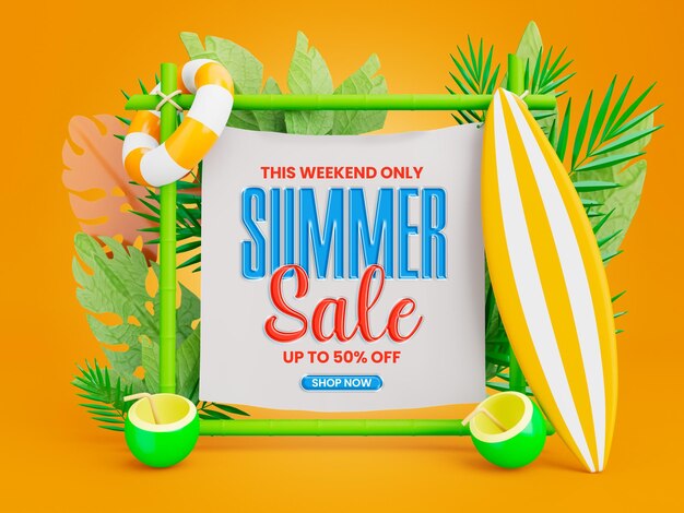 Zomeruitverkoop tot 50 procent korting op postsjabloon voor sociale media