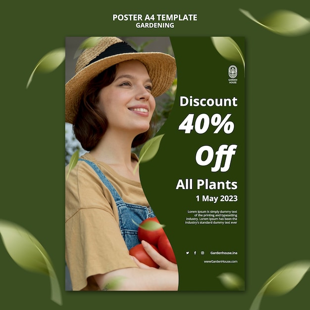 Gratis PSD zorg voor planten poster sjabloon met bladeren