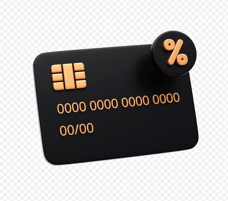 Gratis PSD zwarte creditcard met percentage icoon 3d-illustratie