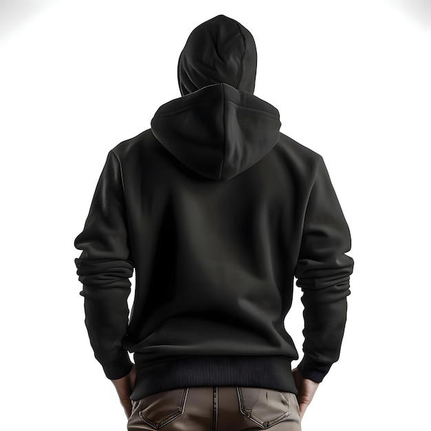 Zwarte hooded sweatshirt geïsoleerd op witte achtergrond met clipping pad